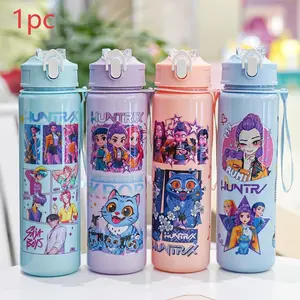 K-Pop Ghost Hunter-Themed Totem Portable Water Bottle with Lid and Straw, 700 mL Reusable Hard Plastic, Eco-Friendly Bottle for School, Travel and Halloween Parties, Drinkware
