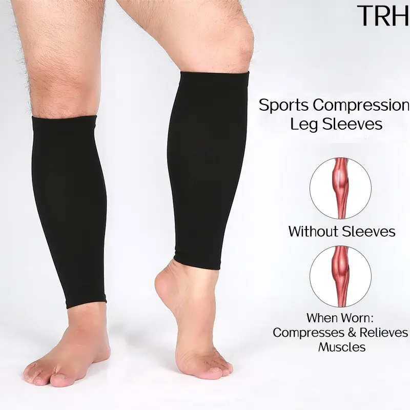 Adults' Graduated Compression Calf Sleeves for Legs - 20-30mmHg, High Elastic Ribbed Knit Fabric, Ergonomic Contoured Fit, Anti-Slip Top Cuff, Moisture-Wicking, Breathable, Lightweight, Muscle Soreness Relief for Running, Sports Workout