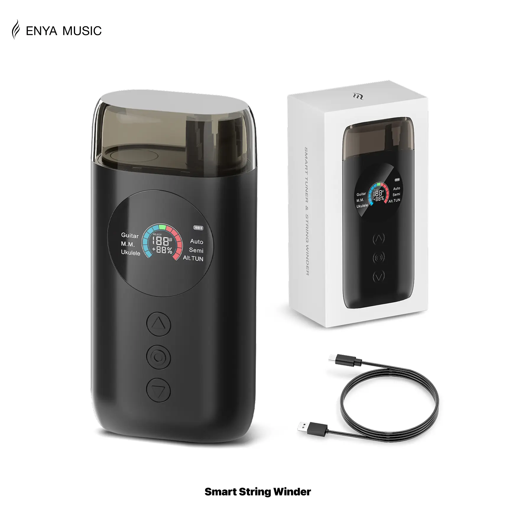 【Enya Smart Automatic Guitar Tuner】 Full-color LCD Screen - Metronome & String Winder - For Electric Guitars, Acoustic Guitars, Ukulele, Banjo, Mandolin, Black(ST1)  Christmas Gift, TikTokShopHolidayHaul