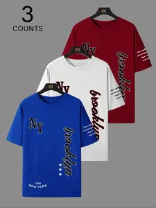 Men's Letter & Number Print Round Neck Tee, Regular Fit Casual Short Sleeve T-shirt for Summer, Men's Top for Daily Wear, Tropical, Athletic Crew Neck, Casual Sporty Top, Casual Athletic Apparel