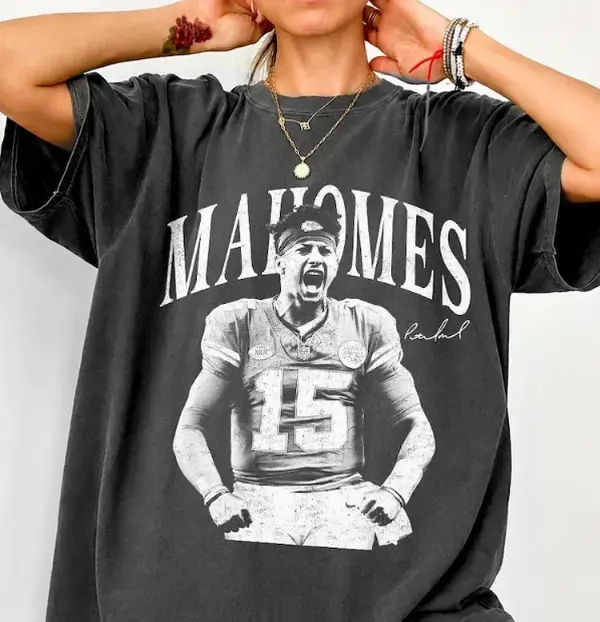 Youth & Adults P Mahomes QB #15 Lightning Graphic T-Shirt, Kansas City Football Fan Tee, Vintage Gridiron Shirt