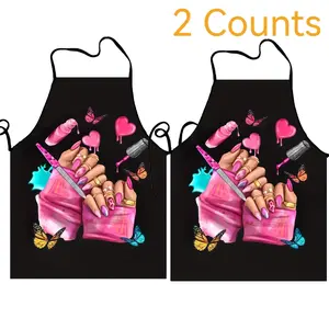 Nails Pattern Polyester Apron, 2 Count Unisex  Adult Size Sleeveless Apron, Christmas Gift, Breathable Cooking Apron,Gift for Daughter&Mother&Wife&GF&Sister,Autumn Apron for Nail Tech & Makeup Artist