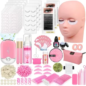 Lashes Kit for Eyelash Extension Beginners 470PCS Professional Lash Mannequin Head Practice Kit with Everything Lash Glue Lash Shampoo Lash Fan, Lash Extension Supplies for Practice Training