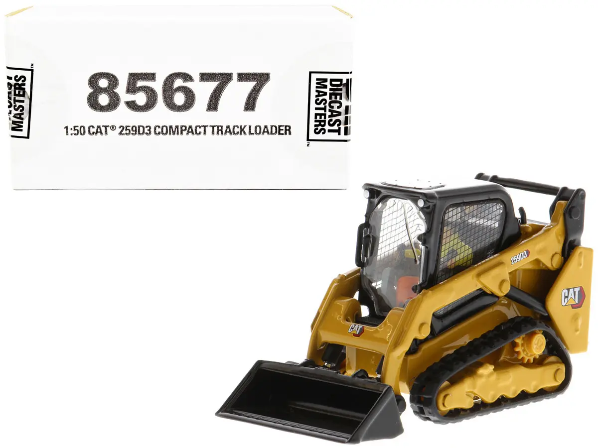 CAT Caterpillar 259D3 Compact Track Loader w/Work Tools & Operator Yellow "High Line Series" 1/50 Diecast Model Diecast Masters