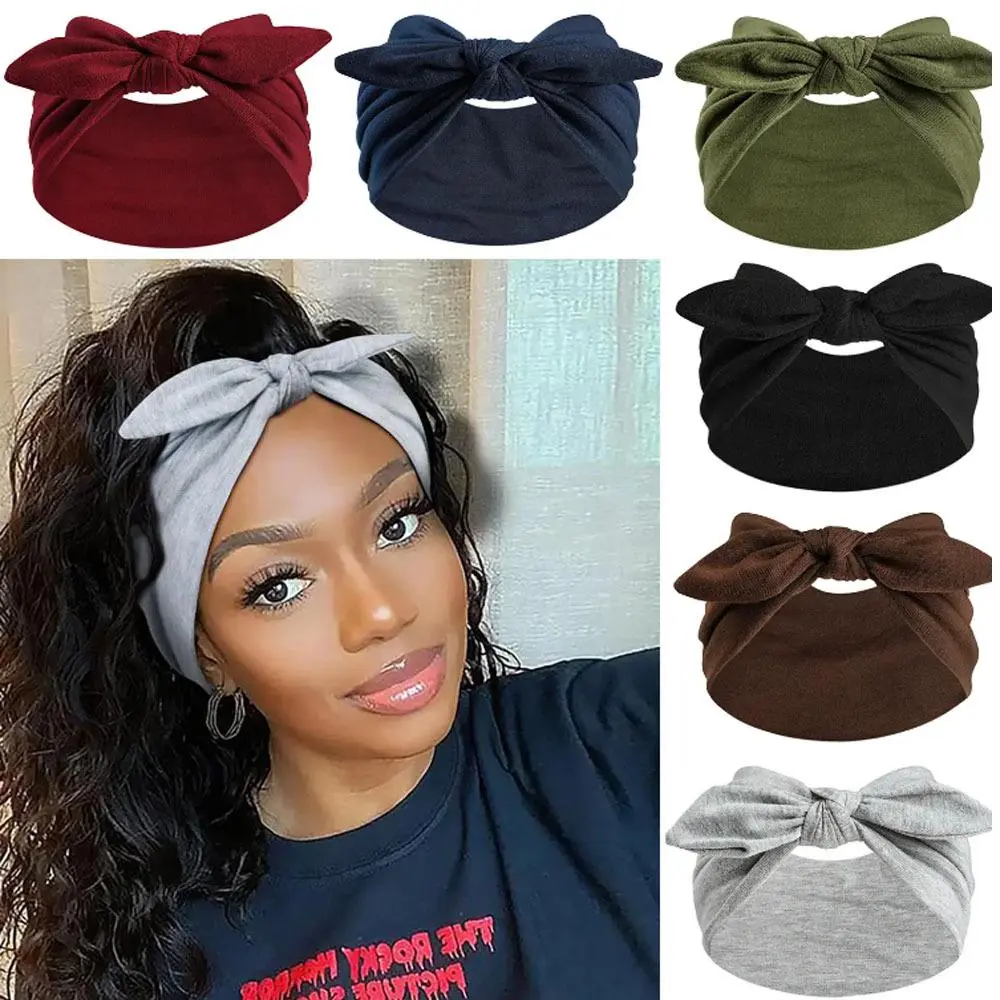 6 Packs Bow Headbands for Women, Wide Head Bands for Women's Hair Non Slip Soft Elastic Hair Bands Headband, African Thick Workout Gym Turban Bandanas Head Wraps Hair Accessories