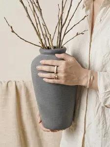 Ceramic Rustic Flower Vase 11 Inch Large Farmhouse Decor Pottery Black Vase for Living Room Bedroom Entryway Table Mantel Kitchen Handmade Vintage Floral Decoration