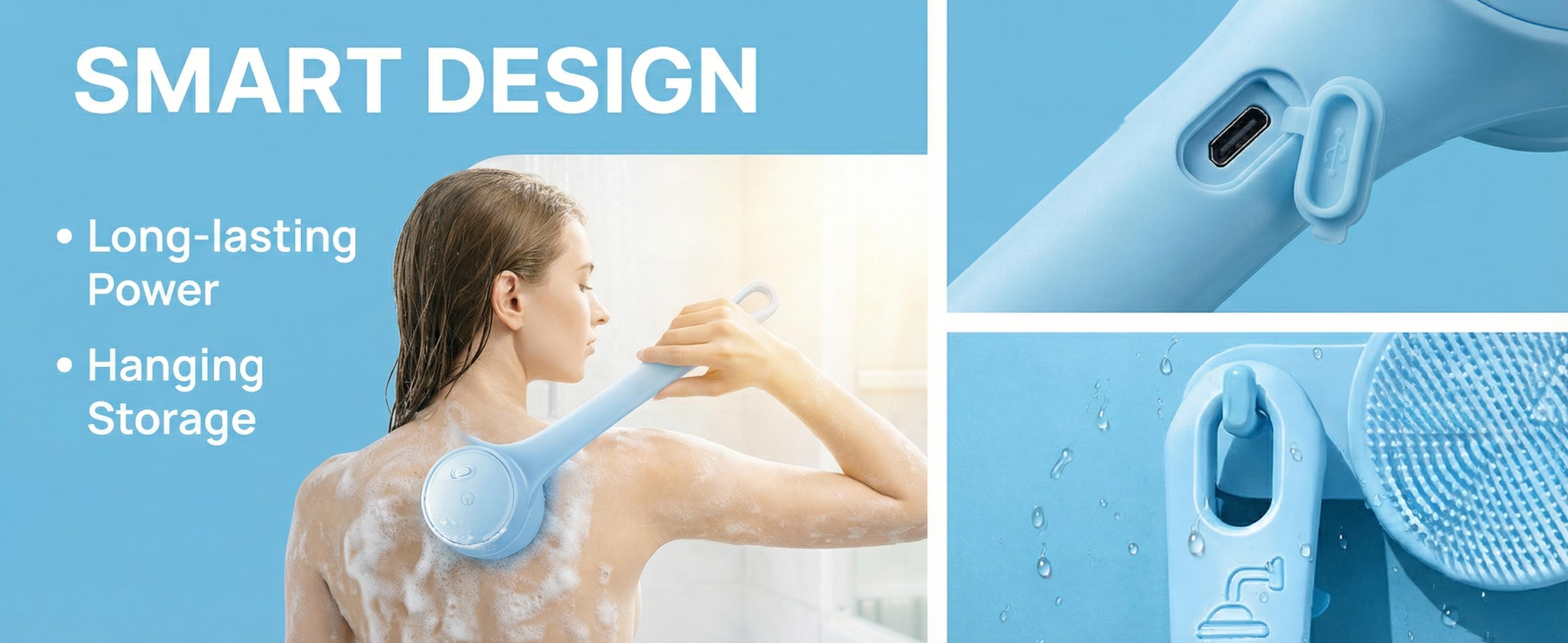 Rechargeable Electric Body Scrubber, Waterproof 360° Rotating Shower Brush with Dual Grip Handles, Full Body Bath Brush with 4 Detachable Heads for Deep Cleansing Rechargeable Electric Body Scrubber, Waterproof 360° Rotating Shower Brush with Dual Grip Handles, Full Body Bath Brush with 4 Detachable Heads for Deep Cleansing