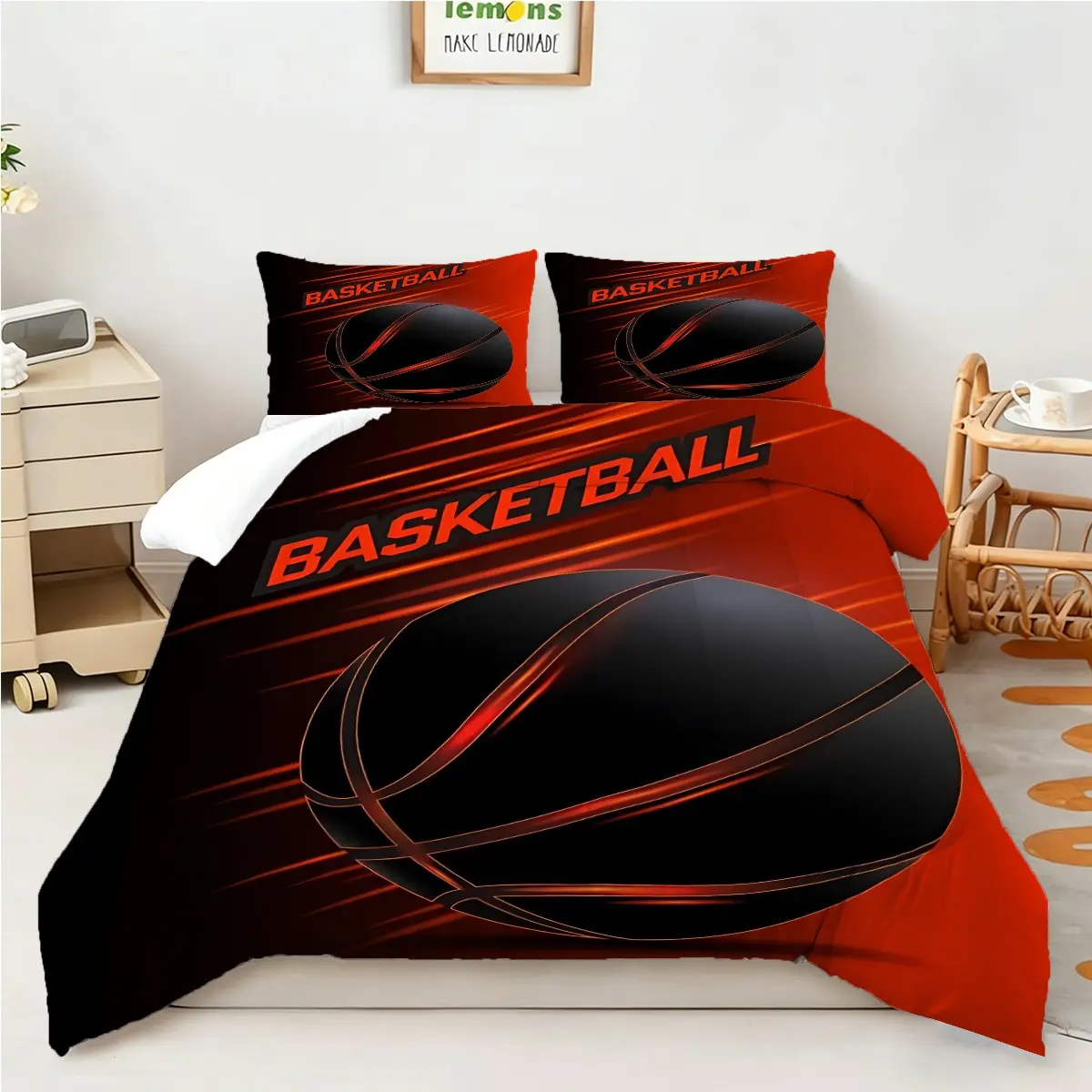 [Comforter Set] 2/3pcs Dynamic Basketball Sports Theme Comforter Set | Twin/Full/Queen/King Bedding Set, Soft Microfiber Bedspread for Boys Room, Modern Bedroom Decor, Decorative Bedding Set, Athletic Style Bedding Collection, Durable & Breathable