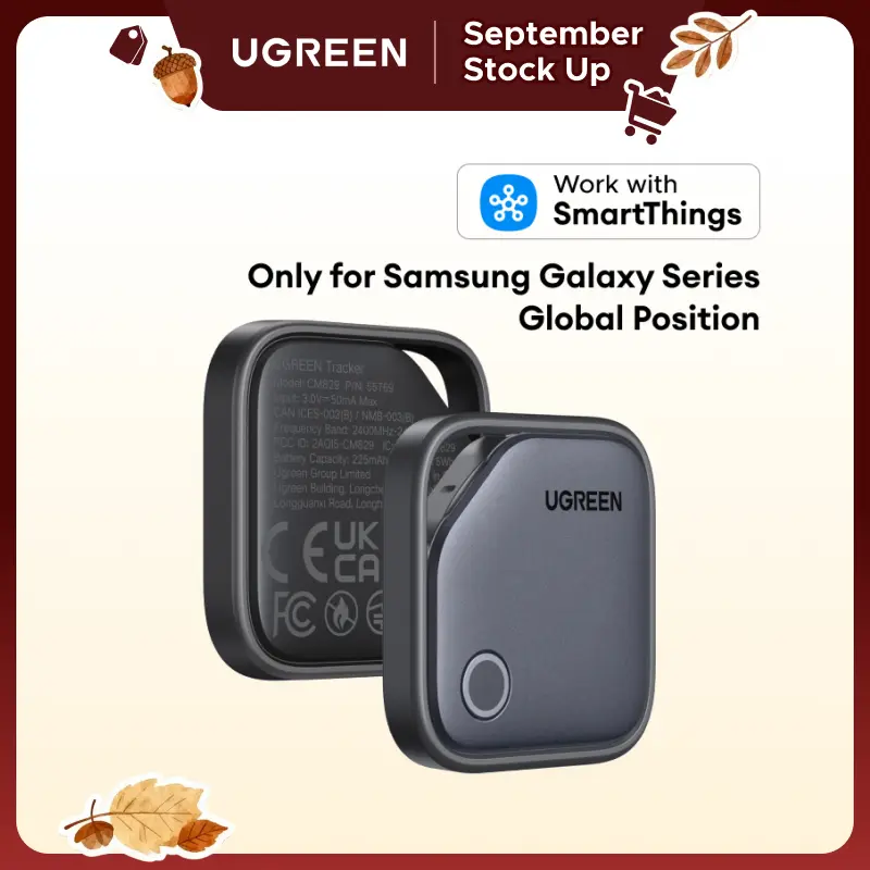 UGREEN FineTrack S Black-2Pack Bluetooth Keychain Tracker - Anti-Lost Wireless Tools and Gadgets, Samsung SmartThings App Compatible (Galaxy Series Only), 550-Day Replaceable Battery Item Finder for Keys, Luggage