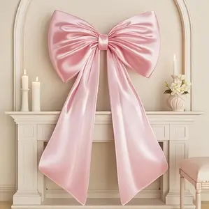 Large Pink Bow for Coquette Room Decor, 40x24 In Satin Ribbon Tie Birthday Decorations, Giant Pastel Hanging Wall Decor for Ballerina Girl Just Want to Be One (Internal Stability Layer)