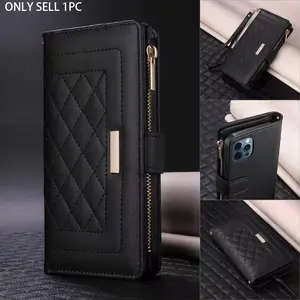 Fashionable Quilted Pattern Zipper Wallet Protective Smartphone Case, Multi-functional Handy Phone Case with Card Slot, Phone Accessories for iPhone 17 Pro Max 17 Air 16 Pro 15 Plus 14 Plus 13 12, Cellphone Cover Casing, Protector