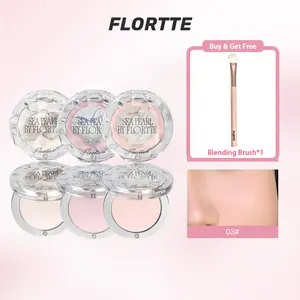 FLORTTE Glass Sea Collection Picks Highlighter Powder+Blending Brush Set Single-Colour Glow Makeup for a Radiant Face tik tok shop Cosmetic