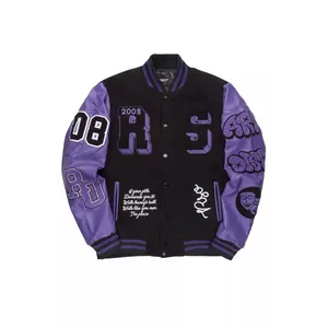 Leslee Black/Purple Oversized Varsity Jacket