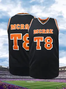 Men's T8 Basketball Jersey, Embroidered Letters & Numbers Design, Loose-Fit Breathable Casual Everyday Activewear Sports Top Sportswear for Men Women All Seasons Outdoor Activities