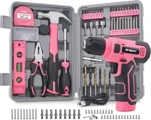 Hi-Spec 8V USB Pink Power Drill Driver and Starters Home Tool Kit Set for Women. Ladies Cordless & Rechargeable Electric Drill Driver and Compact Hand Toolbox Set