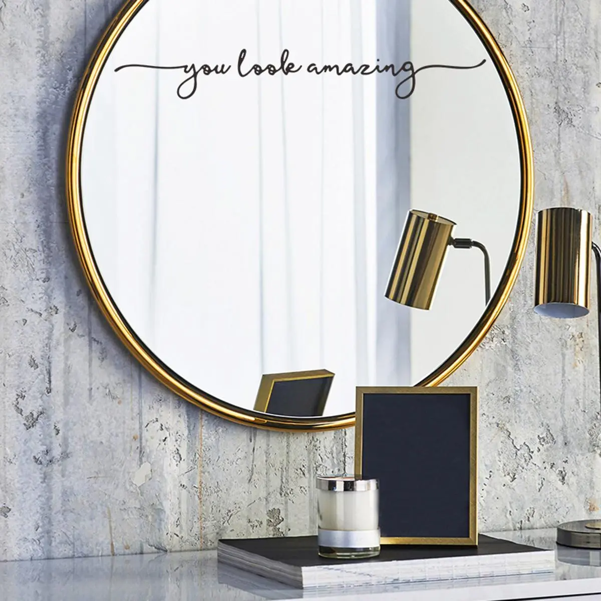 You Look Amazing Letter Pattern Makeup Mirror Wall Sticker, Removable Self Adhesive Wall Decal, Decorative Sticker for Home Living Room Bedroom, Ornaments, Decoration Items