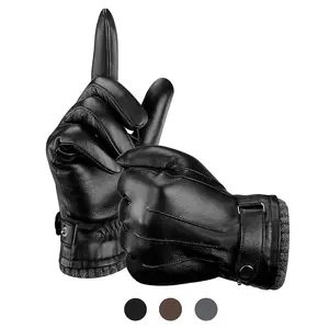 Aegend Men's Sheepskin Leather Sports Gloves - Full Hand Touchscreen, Cashmere Lining, Windproof, Supersoft, Thermal Warm Winter Outdoor Gloves for Men (Lambskin Option, Ideal Gift), Cashmere Men's Gloves, Lambskin Men's Gloves