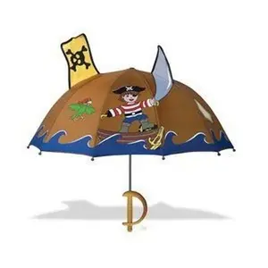Pirate Child-Size Umbrella for Kids, Nylon Cloth Construction, Pirate Print Design, Cartoon Style Umbrellas