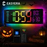 EASYERA 16.5" & 12" & 10" Large Digital Wall Clock with BT Sync, RGB Lights with 11 Scenes Mode Remote Control, Big LED Clock with Dual Alarms, Auto DST, Temperature for Classroom Gaming, Office, LivingRoom, Kitchen, Halloween Decor, Gift