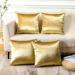 Set of 4 Decorative Throw Pillow Covers Soft Velvet Square Pillow Luxury Cushion Covers Case for Sofa Car Bedroom Living Room 20x20 Inch, Gold