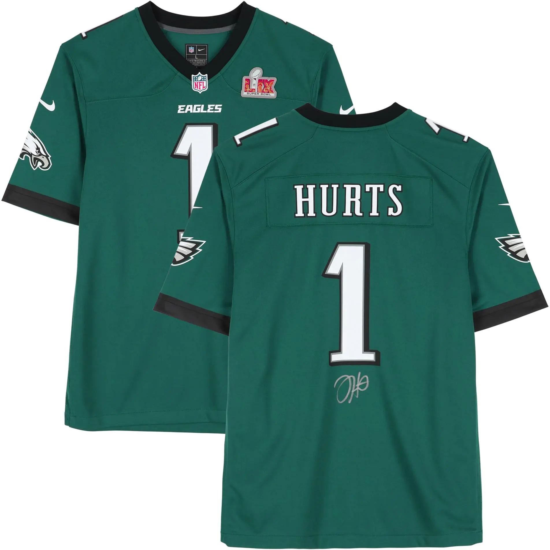 Jalen Hurts Philadelphia Eagles Super Bowl LIX Champions Autographed Nike Super Bowl LIX Green Game Jersey - Fanatics Authentic Certified