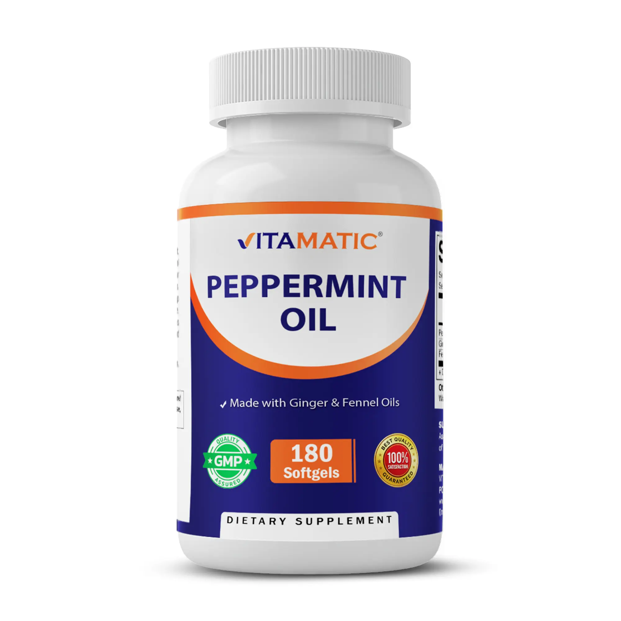 Vitamatic Peppermint-Ginger-Fennel Blended Supplement Softgels - 550mg Per Serving, 180 Capsules, Gluten-Free, GMO-Free, Digestive Health Support for Adults, Self Care Products