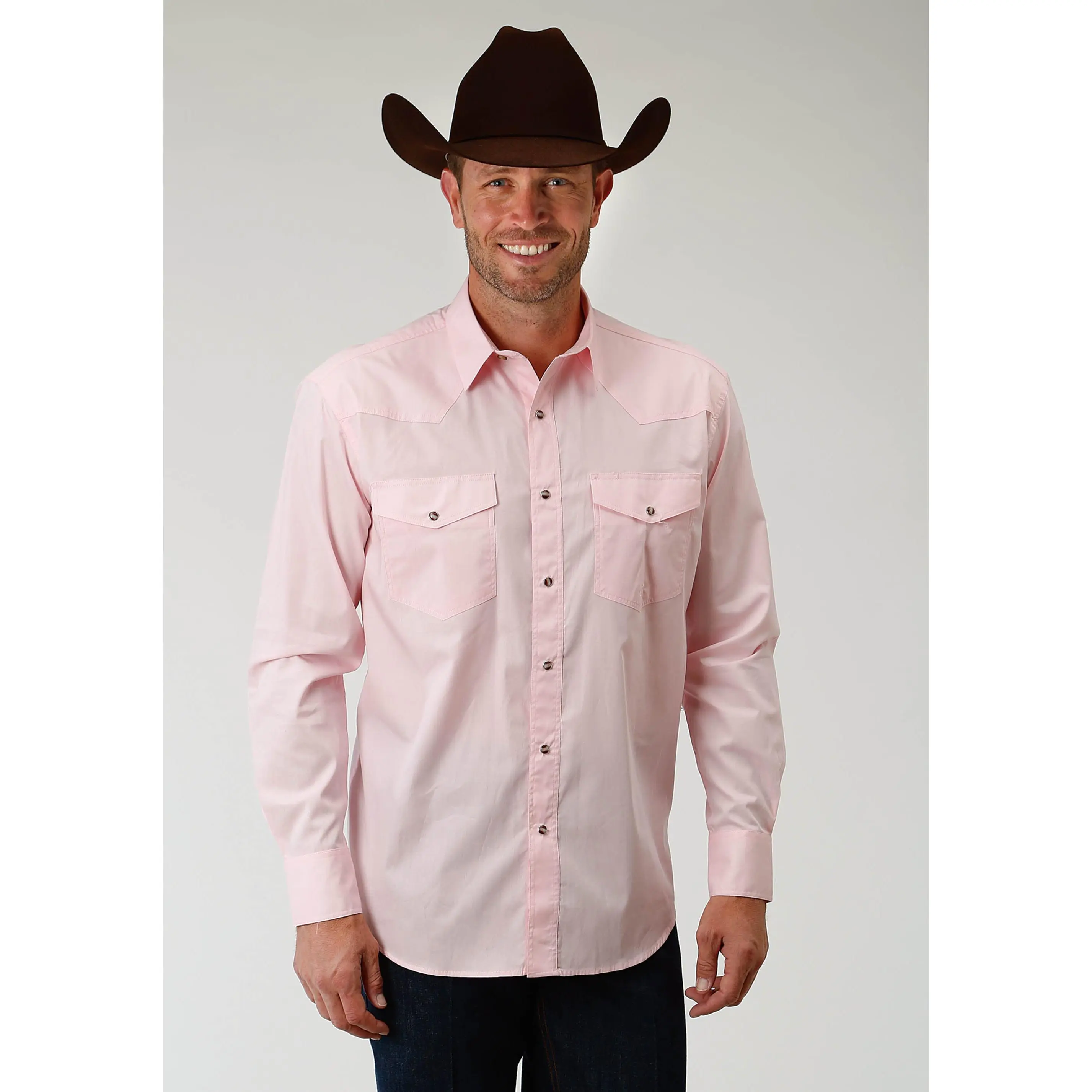 Men's Roper Solid Pink Western Shirt