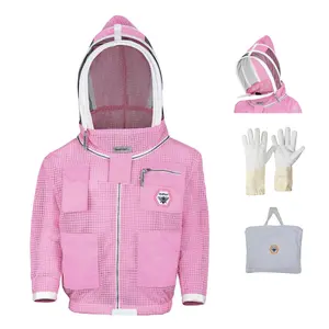 BP-301 Beekeeping Jacket with Veil, 3-Layer Ultra Ventilated Suit for Full Protection, Safety Fencing, YKK Zippers, and Carrying Bag (Pink Fencing, 3XL)