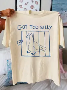 Men's Duck & Letter Print Round Neck Tee, Regular Fit Casual Short Sleeve T-shirt for Summer, Men's Top for Daily Wear, Menswear, Socks