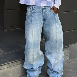 Loose wide leg jeans with patch design, light wash denim jeans, fashionable Y2K hip-hop style, perfect gift for boyfriend or husband