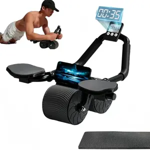 Automatic Rebound Ab Roller Wheel with Padded Elbow Support and Timer, Abdominal Trainer for Home Gym Core Workout