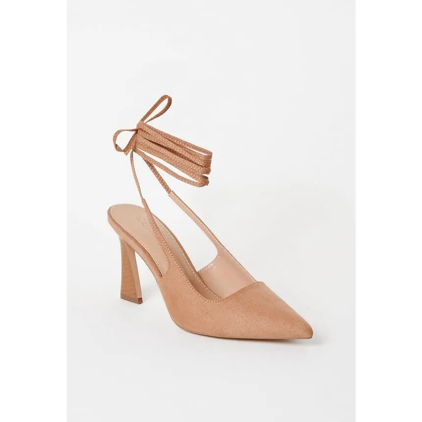 Women's Lace Up Heels, Faux Suede Pointed Toe Slingback Pumps with 3.25" Block Heel, Adjustable Party Footwear, Formal, Mid Heel (3-5 Cm)