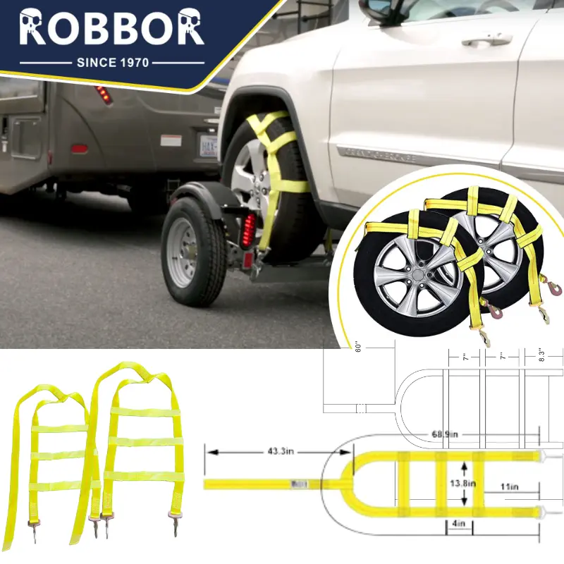 Heavy Duty Tow Dolly Basket Straps (2-Pack) - Versatile Utility Adjustable Tire Tie Downs with Snap Hooks for Secure Vehicle Transport