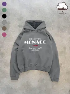Trendy F1 Racing Aesthetic Vintage Hoodie, Unisex Oversize Monaco Racing Club Print Streetwear, Loose Fit Washed Cotton Pullover, Casual Pullover Hoodies