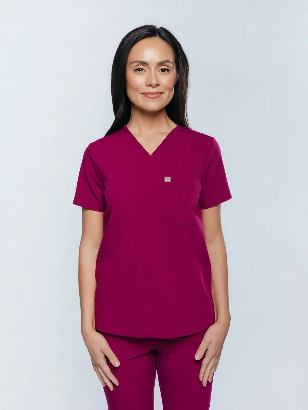 Rose One-Pocket Womens Maroon Scrub Top