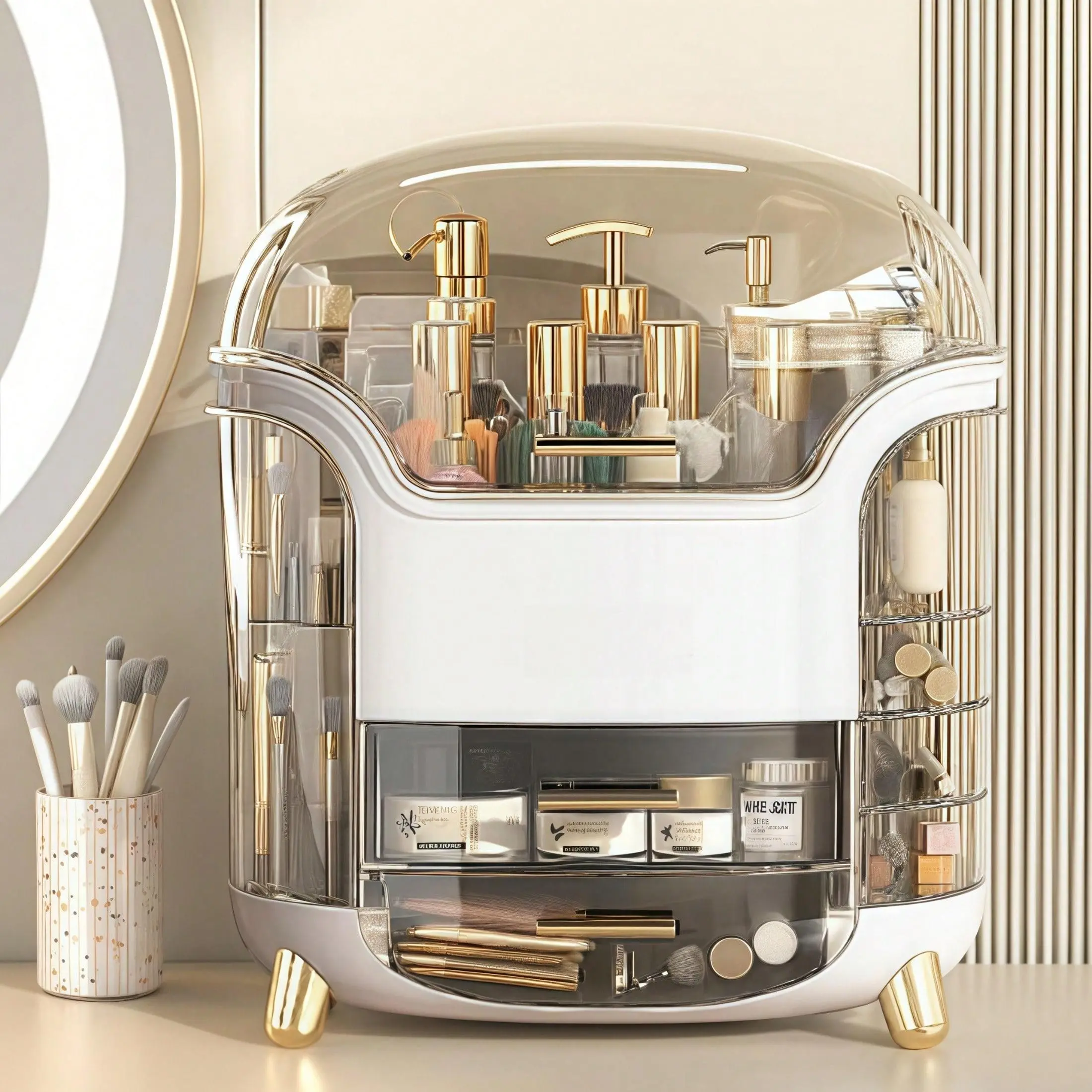 ABS Durable Transparent 2-Drawer Beauty Storage Box - Portable, Lightweight Home Organizer with Dustproof Design, Easy Visibility for Lipstick, Perfume, Skincare Items, Drawers