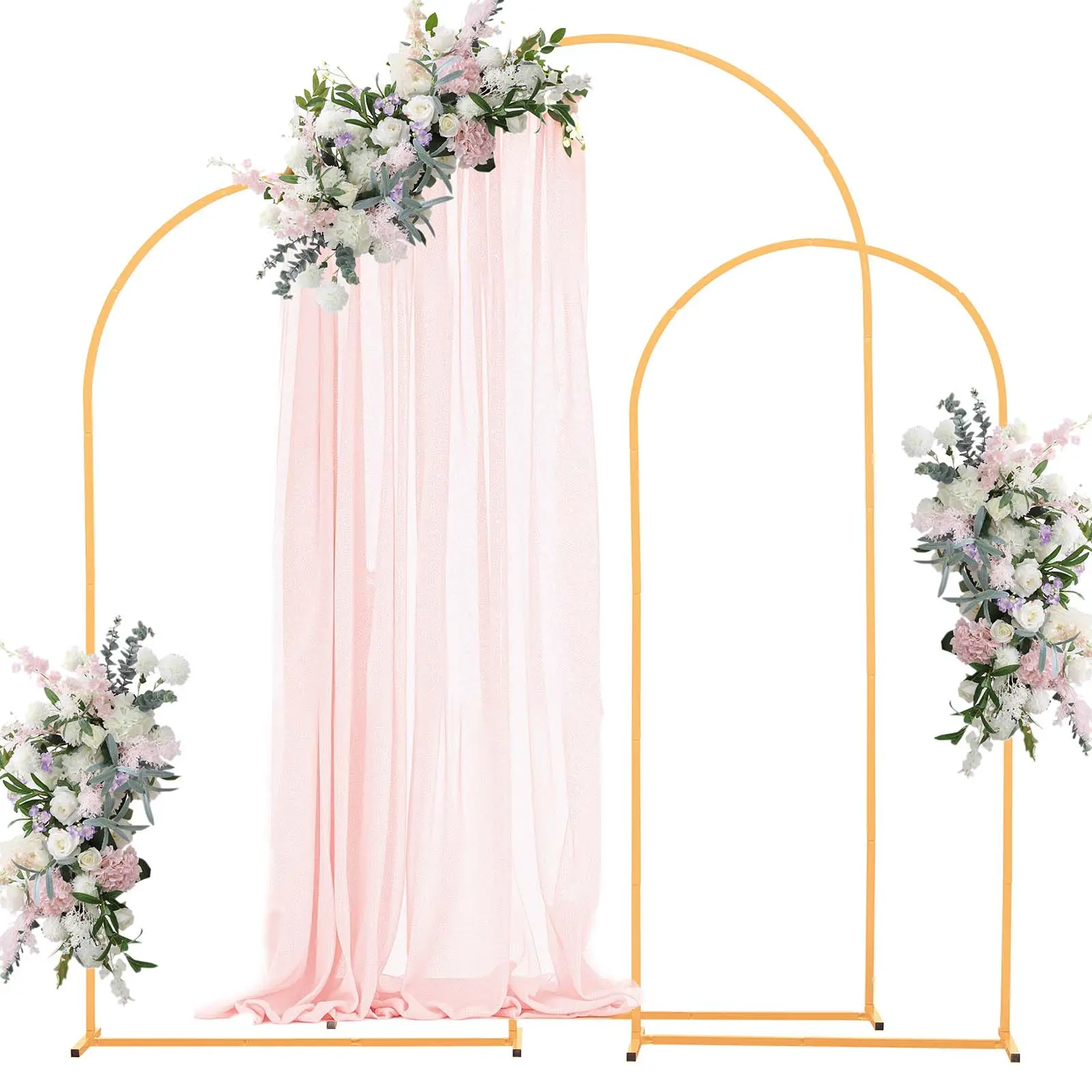 VEVOR Arch Backdrop Stand, Set of 3, 7.2/6.6/6 ft, Stable Structure, Easy Assembly, Gold Metal Arch Backdrop Stand for Wedding, Birthday Party, Graduation, Holiday Celebration, and Ceremony Decoration