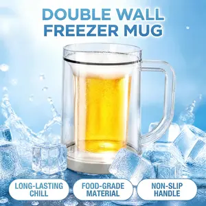 500ml Double Wall Frozen Ice Mug, No Dilution Iced Beer Cup with Non-slip Handle for Summer
