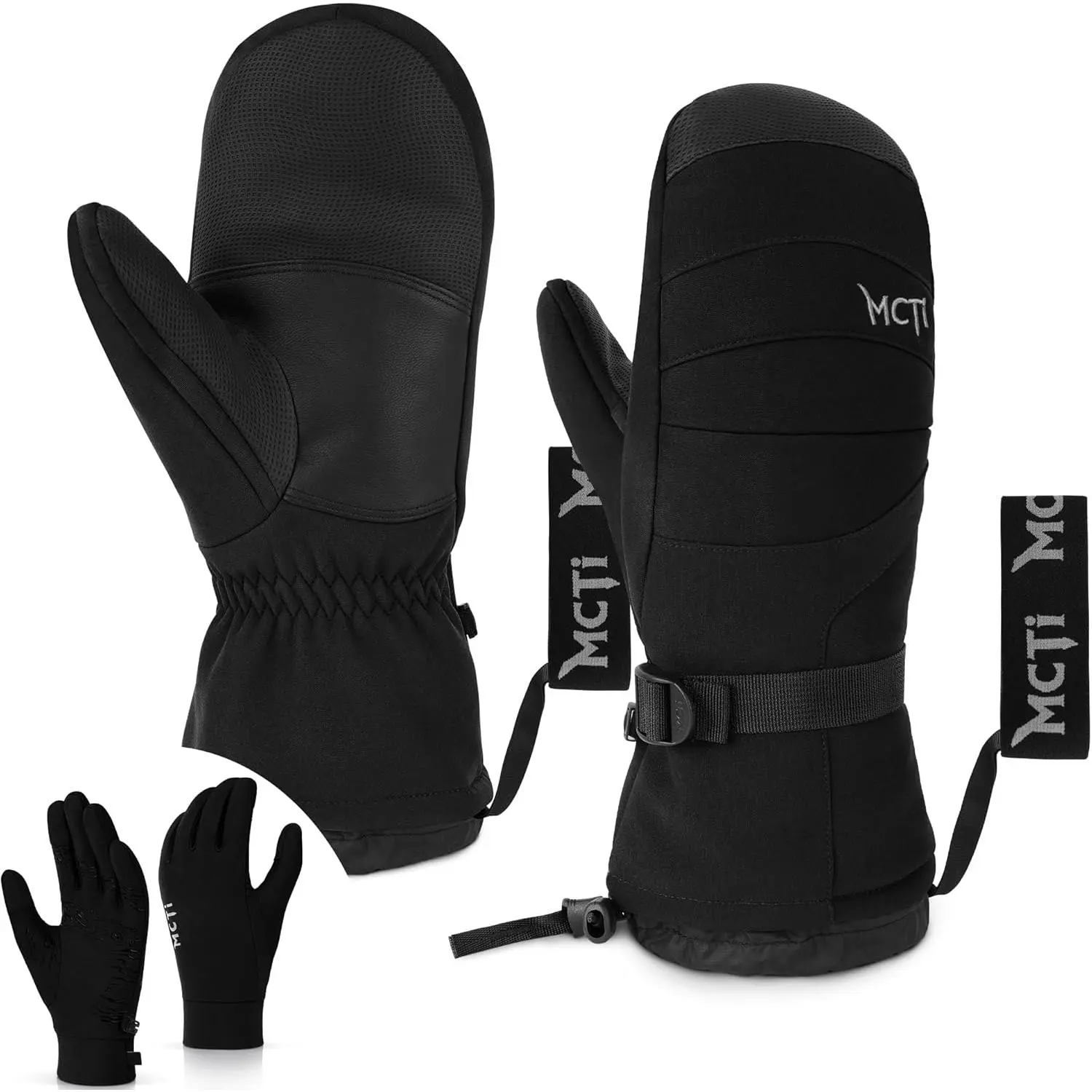 2 in 1 Winter Ski Gloves for Men, Waterproof Snowboard Gloves, Thick Ski Mittens & Fleece Glove Liners, 2 Pairs
