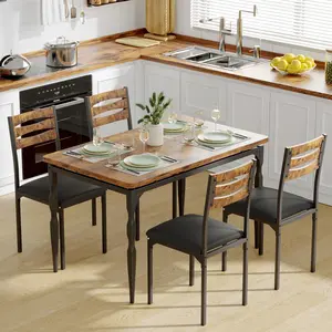 5-Piece Industrial Dining Table Set with Chairs - Rectangular Table, Sturdy Metal Frame, Easy Assembly, Space-Saving for Apartment Dining Rooms, Modern Farmhouse Options (Brown, Black, Grey), Farmhouse Table Set