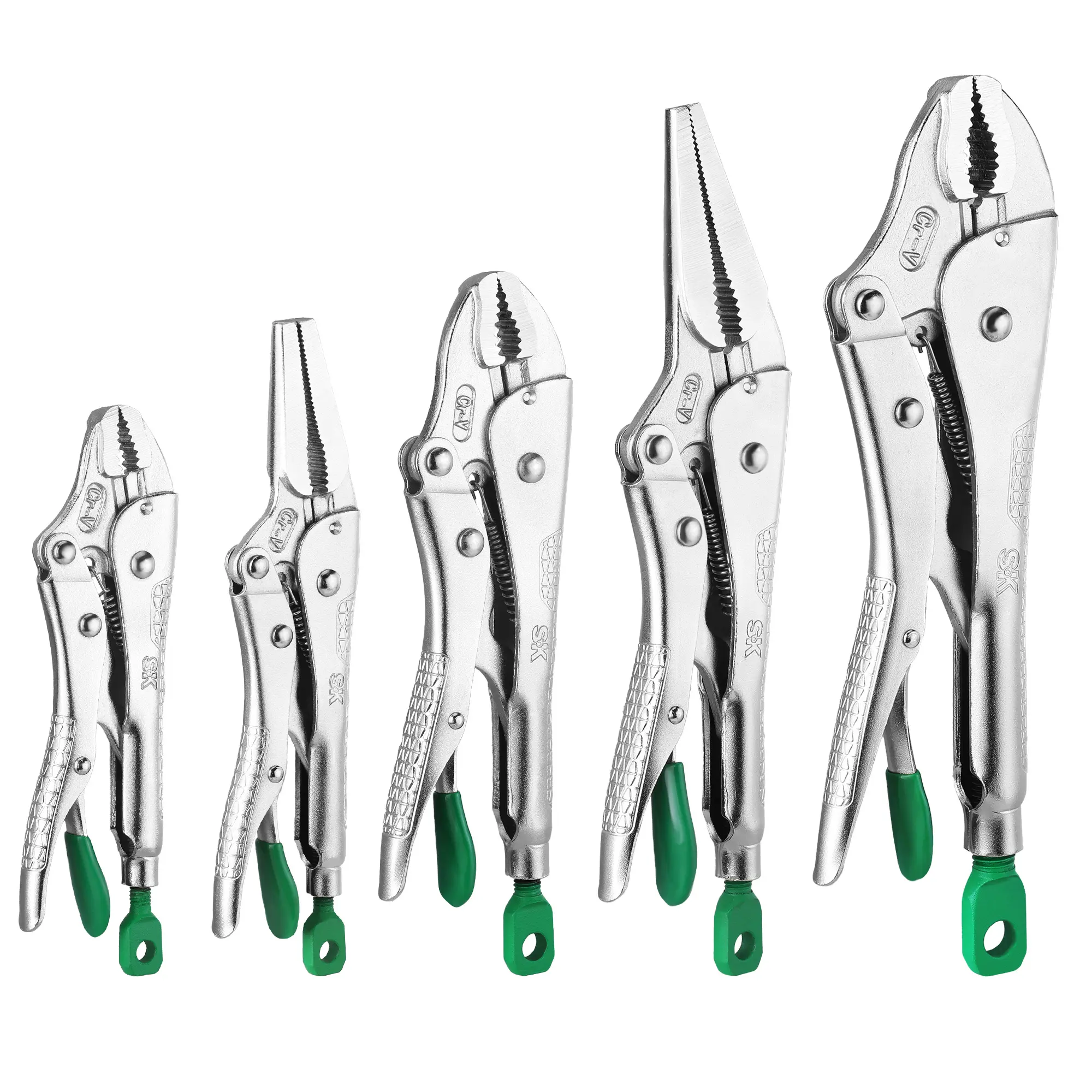 #backtoschool SK 5-Pack Locking Pliers Set, Long Nose & Curved Jaw Locking Pliers, Premium CR-V Construction, Ergonomic Anti-slip Handle, Ideal for Welding or Assembly, with Rolling Pouch