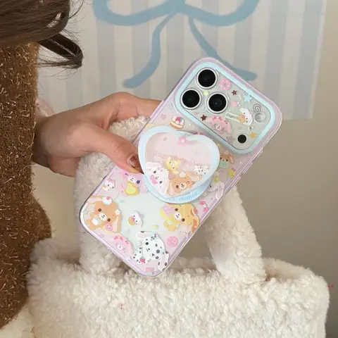 Rainbow Sweet Bunny Phone Case with Heart Shaker Stand, Cute Protective iPhone 18 Pro Max Case, Fashionable Summer Gift, Birthday Present