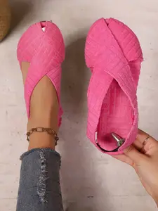 European Style Towel Material Cross Strap Fish Mouth Sandals, Flat Sole Slip-On Beach Shoes, Casual Outdoor Wear, All Seasons