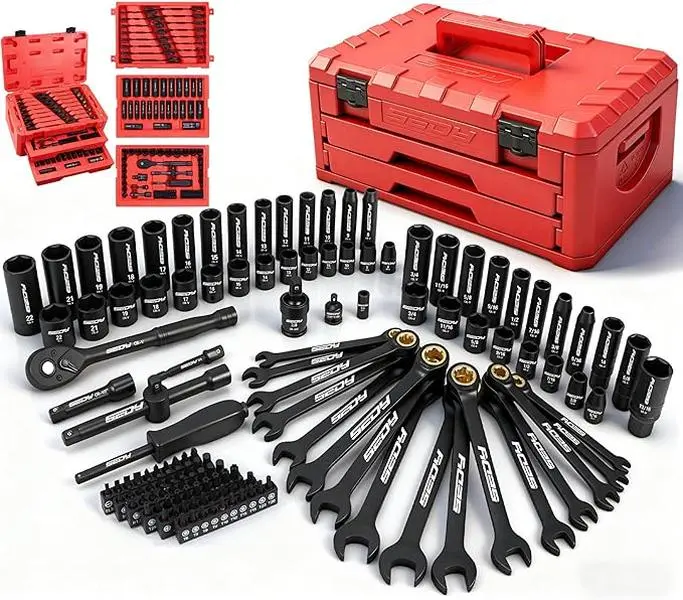 Premium 132-Piece Mechanics Tool Set, SAE/Metric 1/4" & 3/8" Drive Socket Set, Ratcheting Wrenches, Extensions & Adapters, Quick-Release Ratchet, Professional Auto Repair Tool Kit with Storage Case, Christmas Gift#Fathersdaygift,father'sdaygifts