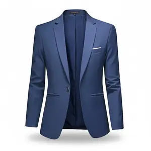 Men's casual blazer work clothes formal navy blue coat business professional wedding groomsmen black suit jacket