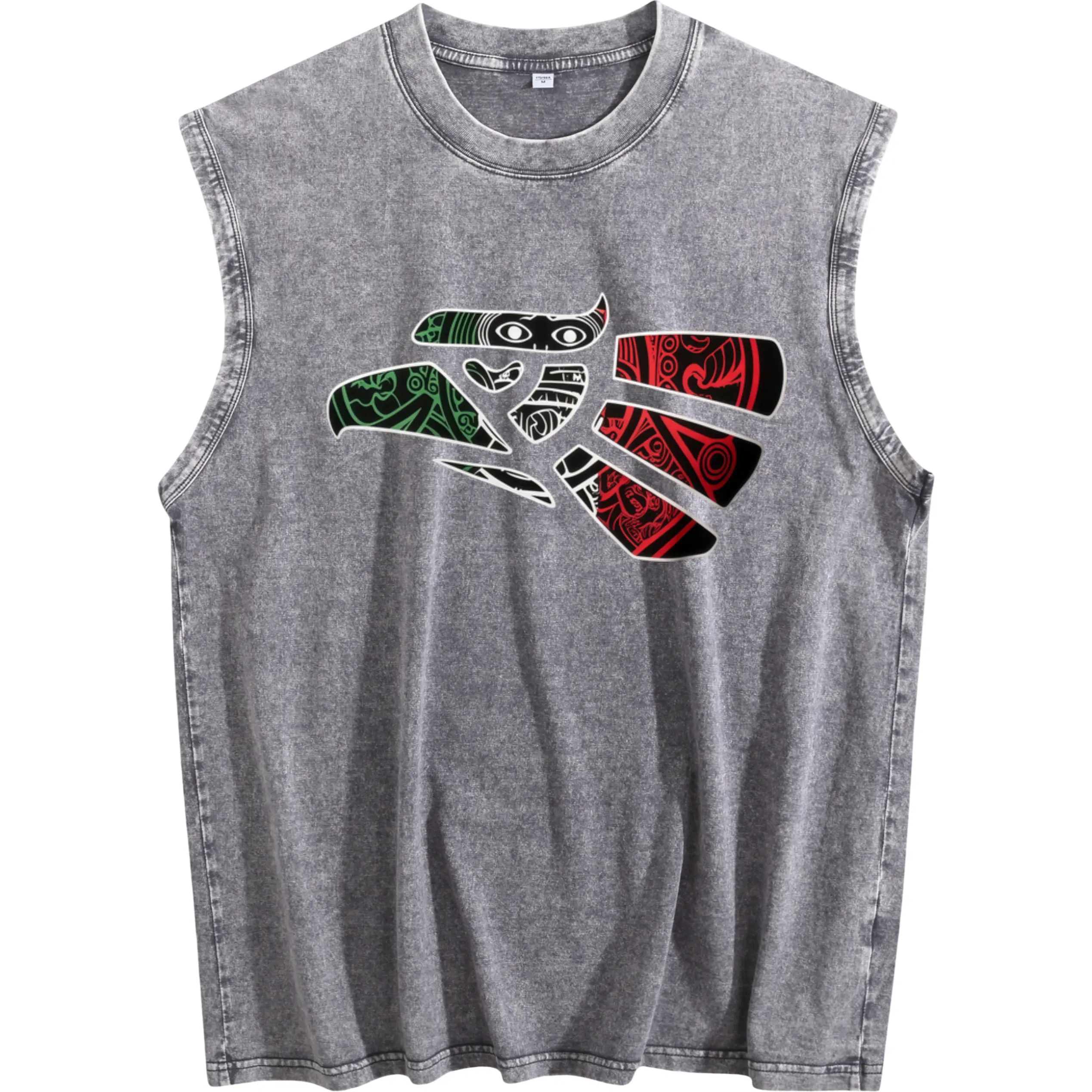 Men's Sleeveless Cotton Vest with Latino Heritage Design – Mexico Flag Colors & Eagle Tribal Art Print