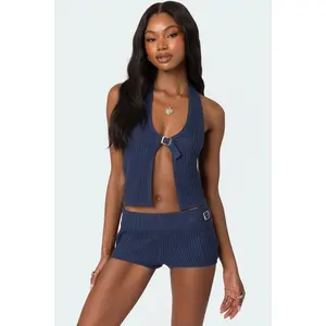 Weekender Belted Knit Halter Top