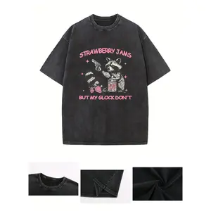 [Comfortable cotton summer T-shirt] Little Raccoon Strawberry print, stylish short-sleeved T-shirt, comfortable cotton wash, summer menswear