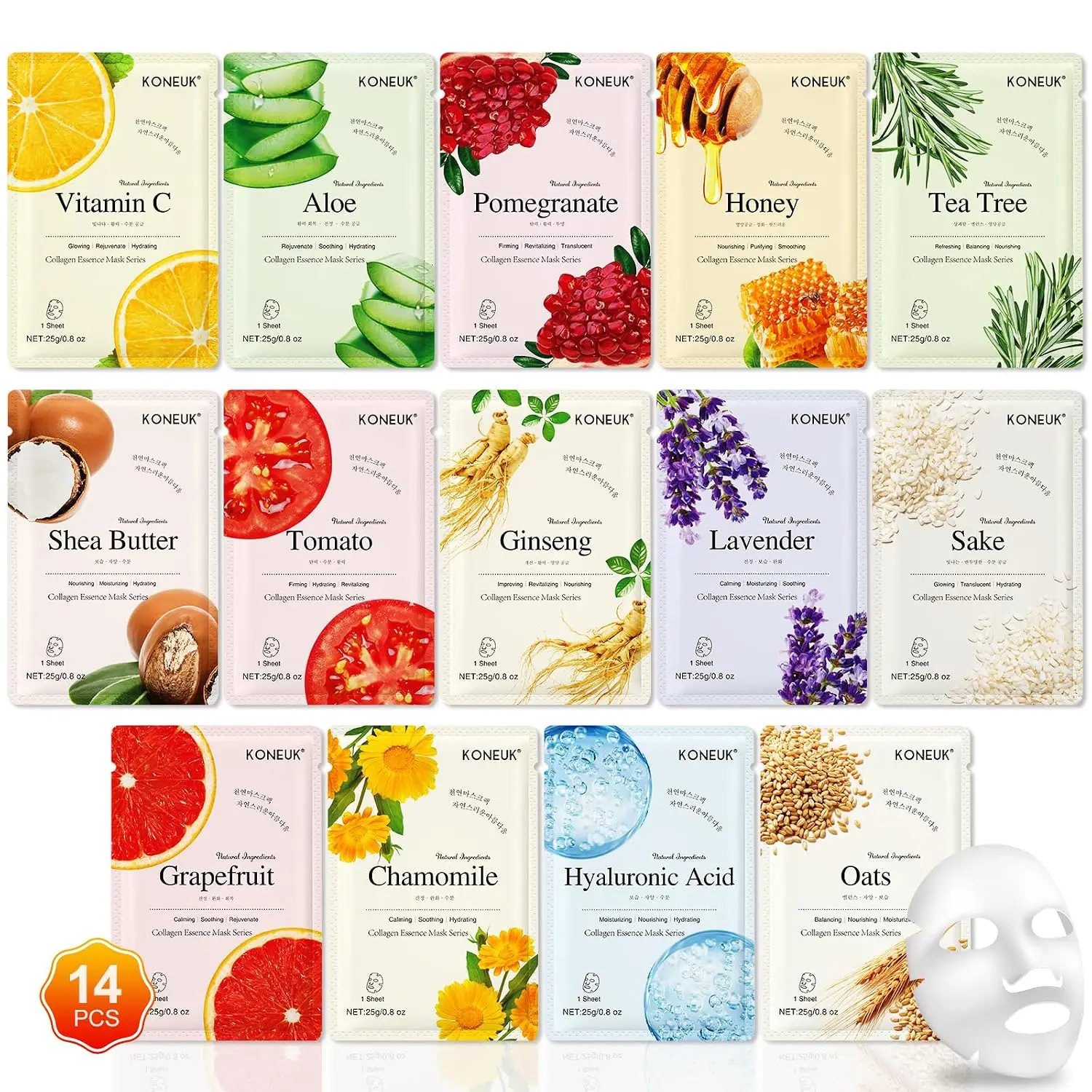 14 Pack Sheet Face Masks Skincare, Hydrating Face Masks Suitable for Dry Skin, Bulk Facial Mask Set for Women Skin Care, Face Mask Gifts Set for Face Spa Smoother Skin Repair