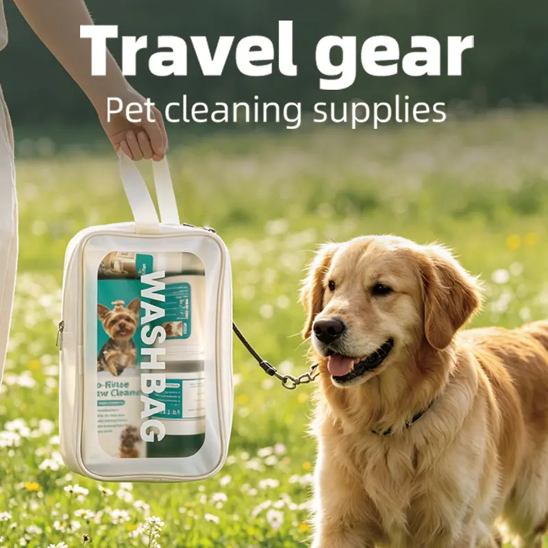 6-in-1 Pet Cleaning Grooming Kit, Travel Pet Care Supplies with Paw Cleaner, Eye/Ear/Dental Wipes, Deodorizing Spray & Gloves Wipes, Portable Wash Bag for Dogs & Cats Outdoor, Travel & Daily Use